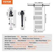 VEVOR Barn Door and Hardware Kit 30" x 84" Wood and Glass Sliding Barn Door Kit