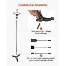 VEVOR Fireplace Tool Set, 4 PCS Fire Tool Set and Holder with Three-Prong Stand, Ash Shovel, Brush, Fire Place Poker, Wrought Iron Fireplace Accessories for Campfire Indoor/Outdoor, Black