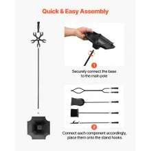 VEVOR Fireplace Tool Set, 5 PCS Fire Tool Set and Holder with Five-Prong Stand, Tongs, Ash Shovel, Brush, Fire Place Poker, Wrought Iron Fireplace Accessories for Campfire Indoor/Outdoor, Black