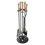VEVOR Fireplace Tool Set, 5 PCS Fire Tool Set and Holder with Five-Prong Stand, Tongs, Ash Shovel, Brush, Fire Place Poker, Wrought Iron Fireplace Accessories for Indoor/Outdoor, Black & Brass
