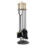 VEVOR Fireplace Tool Set, 5 PCS Fire Tool Set and Holder with Five-Prong Stand, Tongs, Ash Shovel, Brush, Fire Place Poker, Wrought Iron Fireplace Accessories for Indoor/Outdoor, Black & Brass