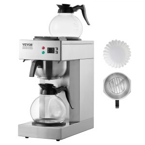 VEVOR 12 Cups Commercial Drip Coffee Maker, Coffee Maker Machine with 2 Glass Carafes and 2 Warmer Plates, Stainless Steel Pour Over Coffee Brewer for Restaurant, Office, Cafe