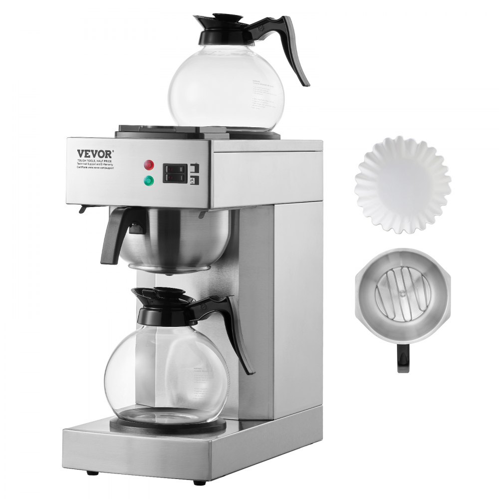 VEVOR 12 kopper kommersiell drypp kaffetrakter med 2 glasskarafler og 2 varmere