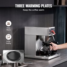 Cafetera de goteo comercial de 12 tazas con 3 jarras de vidrio y 3 calentadores para oficina