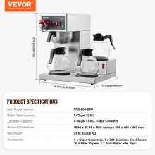 VEVOR 12 Cups Commercial Drip Coffee Maker with 3 Glass Carafes and 3 Warmers