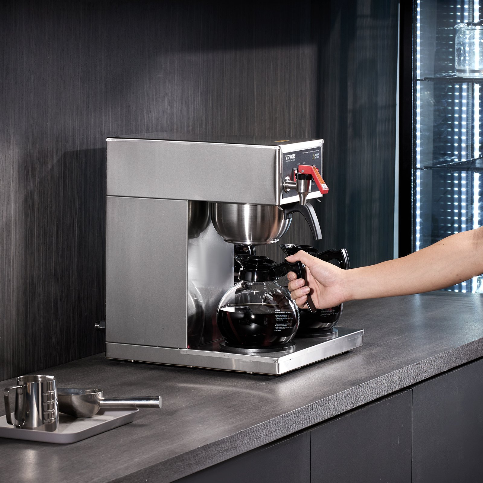VEVOR 12 Cups Commercial Drip Coffee Maker, Coffee Maker Machine with 3 Glass Carafes and 3 Warmer Plates, Stainless Steel Pour Over Coffee Brewer for Restaurant, Office, Cafe