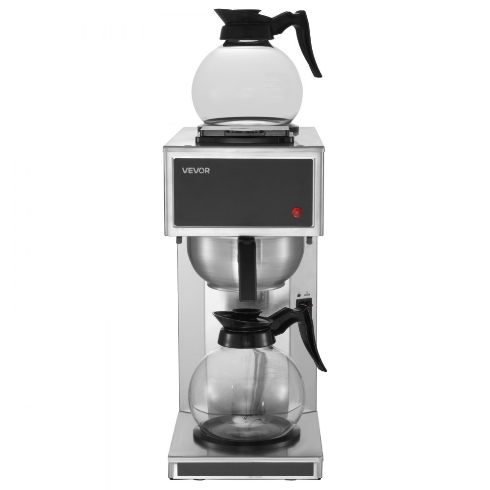 VEVOR Commercial Drip Coffee Maker, 12 Cups Coffee-Maker Machine with 2 Glass Carafes and 2 Decanter Warmer Plates, Stainless Steel Drip Style Coffee Brewer, for Restaurant, Office, Coffee Shop & Home