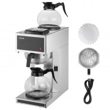 VEVOR Commercial Drip Coffee Maker, 12 Cups Coffee-Maker Machine with 2 Glass Carafes and 2 Decanter Warmer Plates, Stainless Steel Drip Style Coffee Brewer, for Restaurant, Office, Coffee Shop & Home