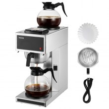 VEVOR Commercial Drip Coffee Maker, 12 Cups Coffee-Maker Machine with 2 Glass Carafes and 2 Decanter Warmer Plates, Stainless Steel Drip Style Coffee Brewer, for Restaurant, Office, Coffee Shop & Home