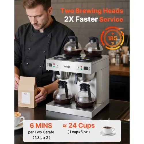 VEVOR 24 Cup Coffee Maker  Dual Head, 4 Carafes, 4 Plates