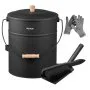 VEVOR Ash Bucket, 4 PCS with Lid, Shovel, Broom and Gloves, Metal Fireplace Charcoal Bucket and Ash Can, 15L Large Capacity for Fireplace, Fire Pits, Wood Burning Stoves, Indoor and Outdoor
