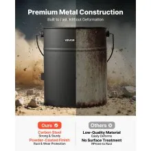 VEVOR Ash Bucket, 4 PCS with Lid, Shovel, Broom and Gloves, Metal Fireplace Charcoal Bucket and Ash Can, 4 GAL Large Capacity for Fireplace, Fire Pits, Wood Burning Stoves, Indoor and Outdoor