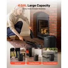 VEVOR Ash Bucket, 4 PCS with Lid, Shovel, Broom and Gloves, Metal Fireplace Charcoal Bucket and Ash Can, 4 GAL Large Capacity for Fireplace, Fire Pits, Wood Burning Stoves, Indoor and Outdoor