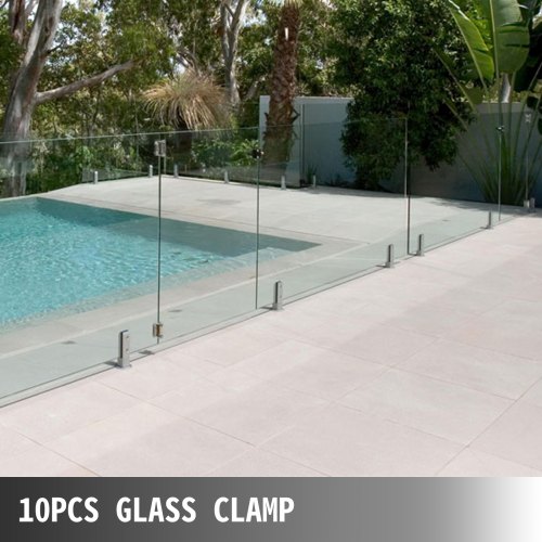 VEVOR Glass Railing Clamp 10PCS, Glass Railing 3.8x3.8x6.3 inch, Glass Clamp 304 Stainless Steel Black, Glass Railing Spigot Glass Thickness 3/10" to 1/2" Balcony, Garden, Deck Handrail, Stair