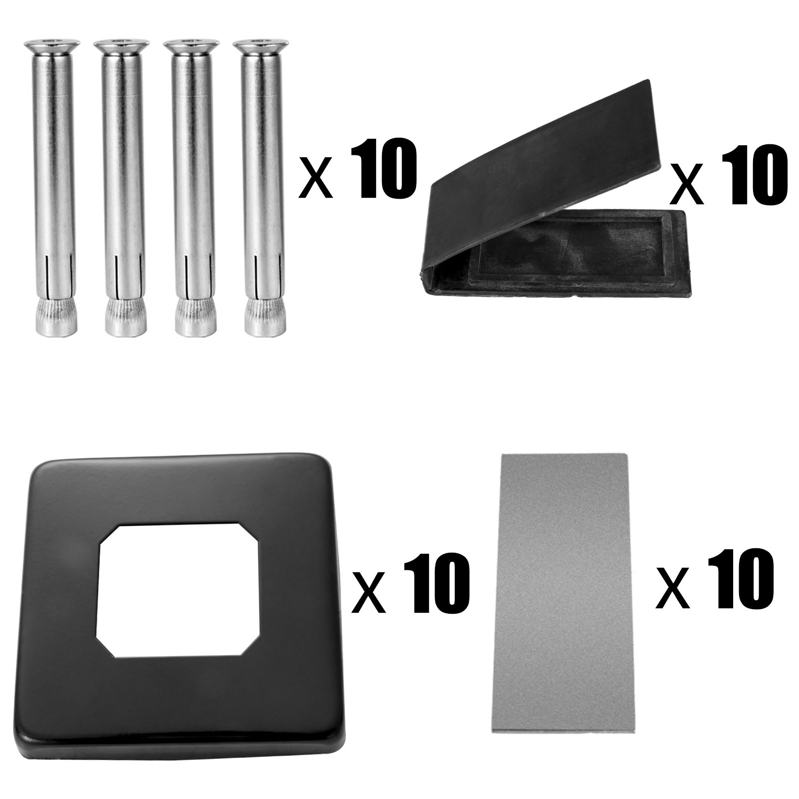 VEVOR Glass Railing Clamp 10PCS, Glass Railing 3.8x3.8x6.3 inch, Glass Clamp 304 Stainless Steel Black, Glass Railing Spigot Glass Thickness 3/10" to 1/2" Balcony, Garden, Deck Handrail, Stair