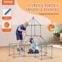 kids building with VEVOR tent fort kit using blue rods and orange connectors. sturdy educational toy for ages 4+.