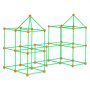 VEVOR tent fort kit with green rods and orange connectors forming two structures with pointed roofs.
