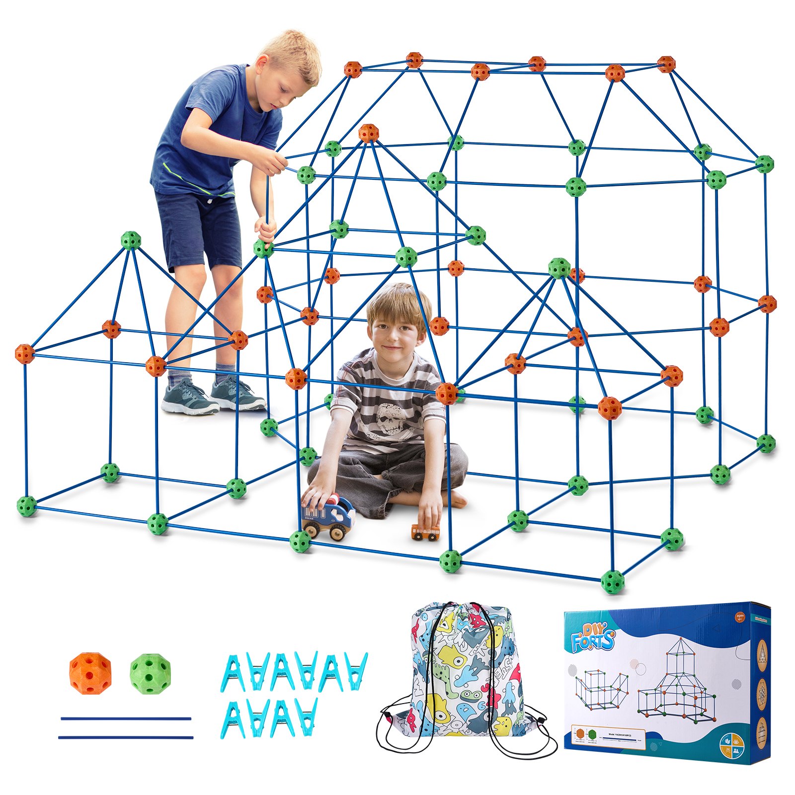 VEVOR Fort Building Kit for Kids, 180PCS STEM Building Toys, Educational Gift for 4 5 6 7 8+ Year Old Boys & Girls, Indoor Outdoor Play Tent Builder Set Construction Toys with 120 Rods and 60 Balls