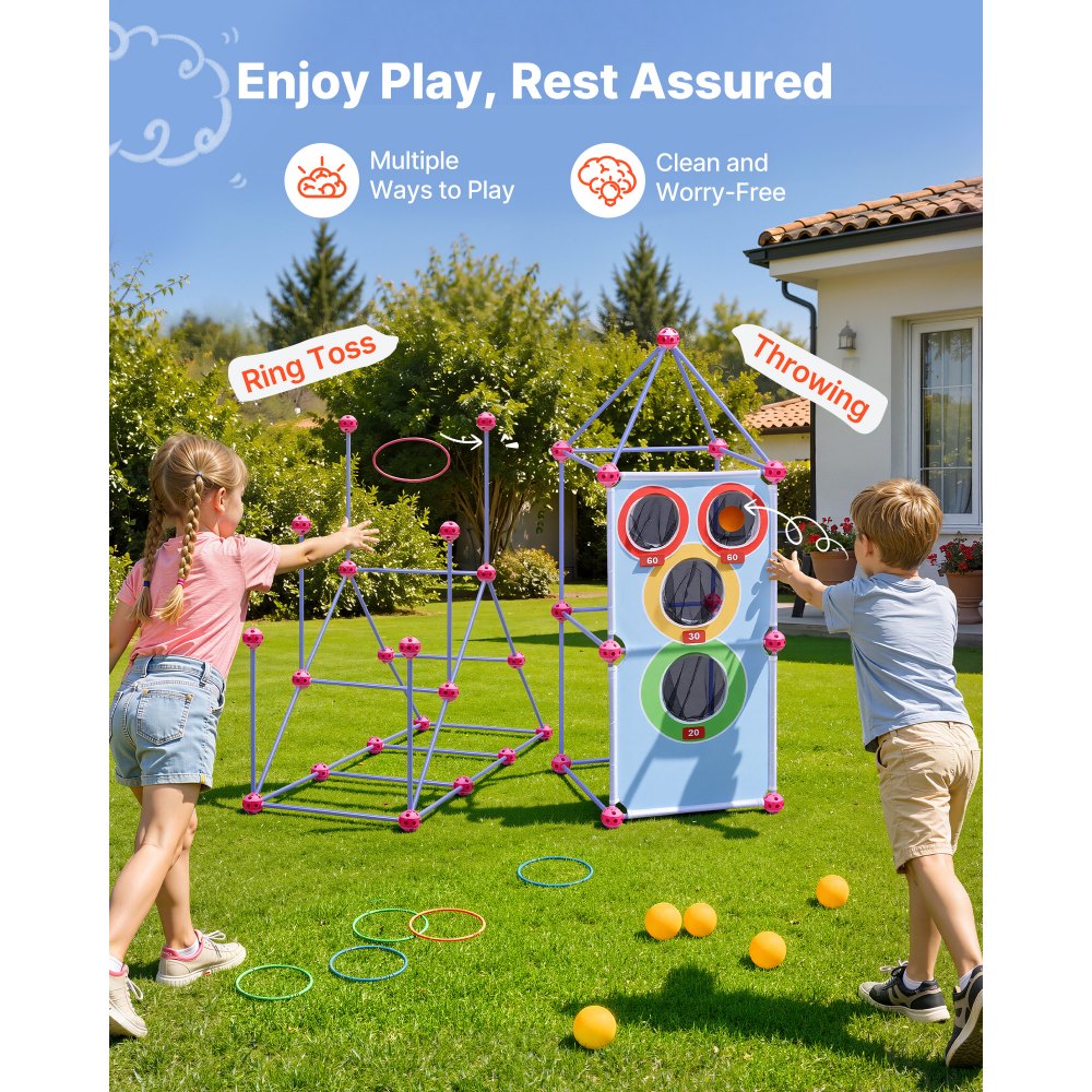 VEVOR Fort Building Kit for Kids, 180 PCS Creative STEM Construction Toys, for 4 5 6 7 8+ Year Old Boys Girls, Upgraded Balls, Ring & Ball Toss, Educational Activity, Indoor Outdoor Play, Storage Bag