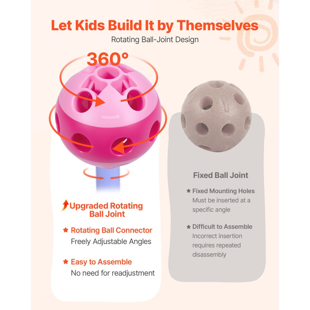 VEVOR Fort Building Kit for Kids, 180 PCS Creative STEM Construction Toys, for 4 5 6 7 8+ Year Old Boys Girls, Upgraded Balls, Ring & Ball Toss, Educational Activity, Indoor Outdoor Play, Storage Bag