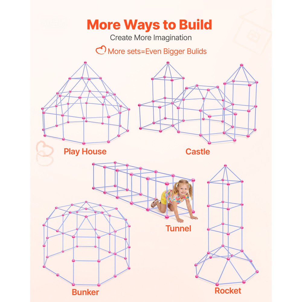 VEVOR Fort Building Kit for Kids, 180 PCS Creative STEM Construction Toys, for 4 5 6 7 8+ Year Old Boys Girls, Upgraded Balls, Ring & Ball Toss, Educational Activity, Indoor Outdoor Play, Storage Bag