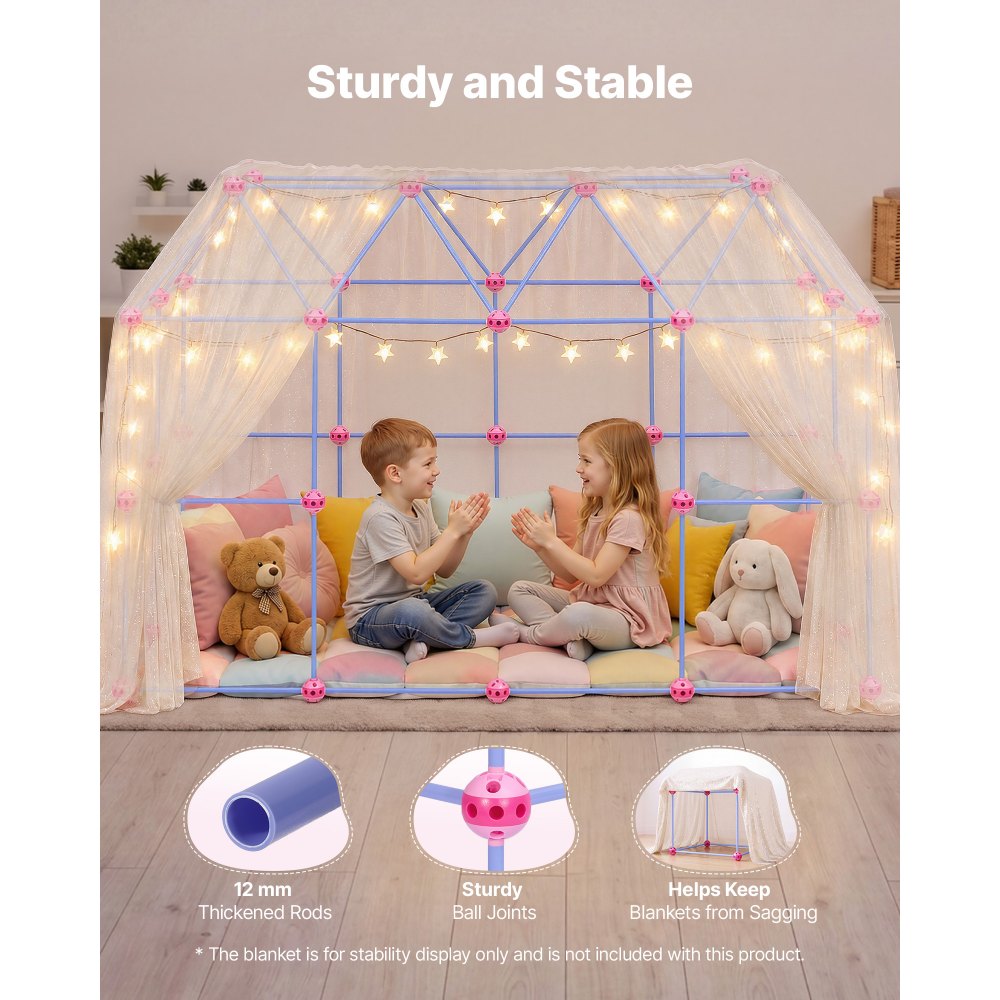 VEVOR Fort Building Kit for Kids, 225 PCS Creative STEM Construction Toys, for 4 5 6 7 8+ Year Old Boys Girls, Upgraded Balls, Ring & Ball Toss, Educational Activity, Indoor Outdoor Play, Storage Bag