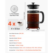 French Press Coffee Maker 34 oz Borosilicate Glass Coffee Tea Press Silver