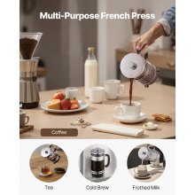 French Press Coffee Maker 34 oz Borosilicate Glass Coffee Tea Press Silver