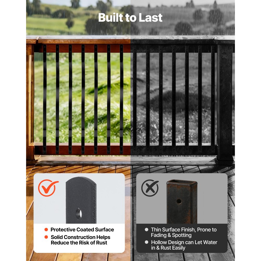 VEVOR 61 Pack Deck Balusters, 82 x 2.54 cm Metal Railing Spindles, Galvanized Steel Decking Stair Balusters with Screws, Stylish Wavy Design for Outdoor Deck, Porch & Staircase Railing Fence, Black