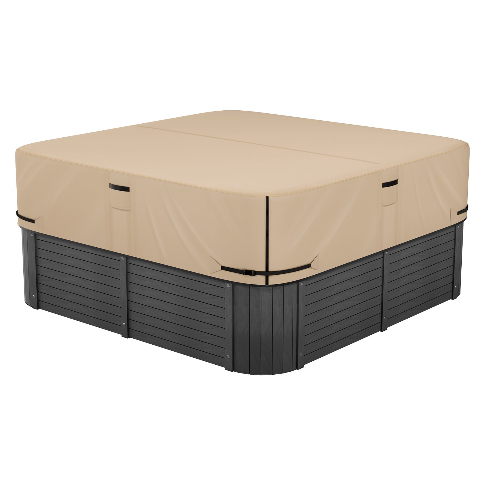 VEVOR Outdoor Hot Tub Cover, 85x85x20in/2160x2160x508mm Weatherproof & Waterproof Hot Tub Cover Protector, 600D Heavy Duty Oxford Fabric and 950N Tearing Strength, Square Spa Covers for Hottub, Brown