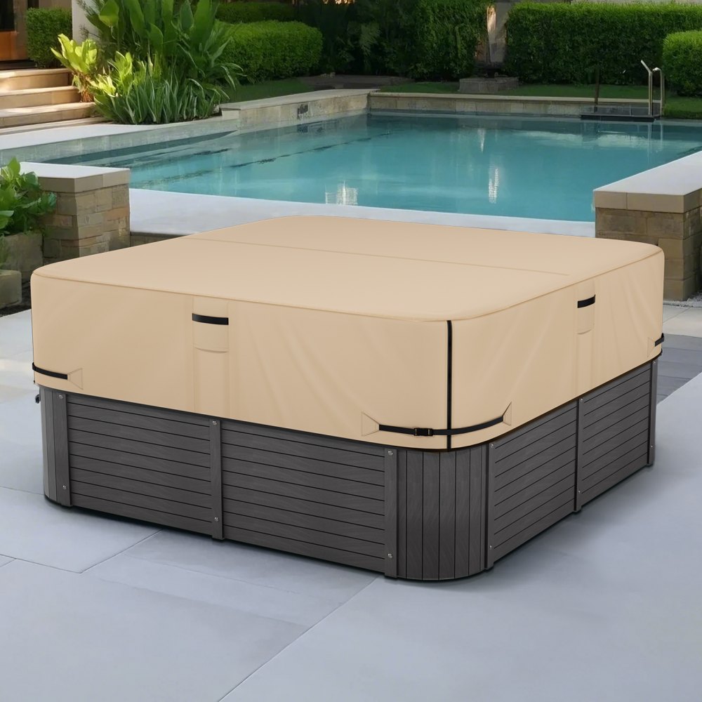 VEVOR Outdoor Hot Tub Cover, 90x90x20in/2285x2285x508mm Weatherproof & Waterproof Hot Tub Cover Protector, 600D Heavy Duty Oxford Fabric and 950N Tearing Strength, Square Spa Covers for Hottub, Brown
