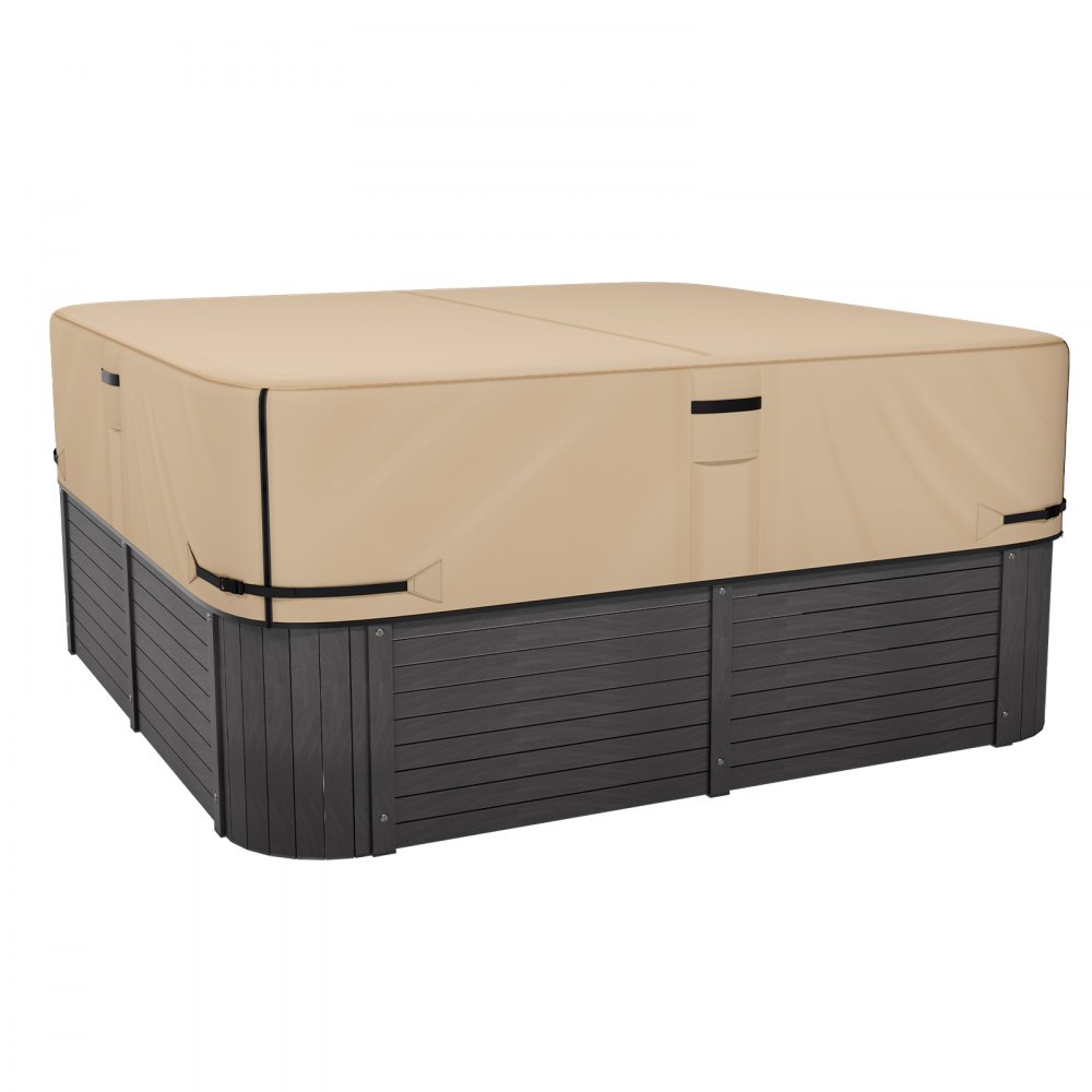 VEVOR Outdoor Hot Tub Cover, 95x95x20in/2413x2413x508mm Weatherproof & Waterproof Hot Tub Cover Protector, 600D Heavy Duty Oxford Fabric and 950N Tearing Strength, Square Spa Covers for Hottub, Brown