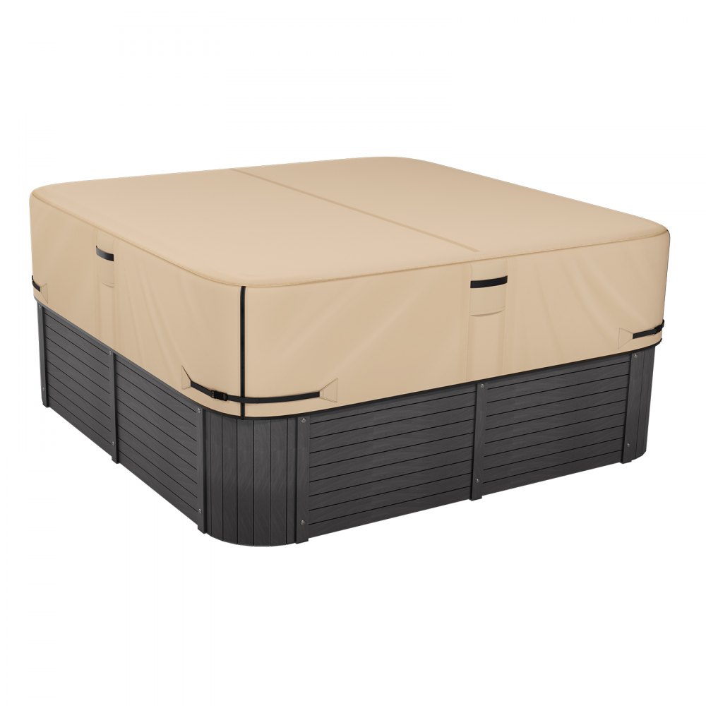 VEVOR Outdoor Hot Tub Cover, 95x95x20in/2413x2413x508mm Weatherproof & Waterproof Hot Tub Cover Protector, 600D Heavy Duty Oxford Fabric and 950N Tearing Strength, Square Spa Covers for Hottub, Brown
