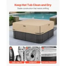 VEVOR Outdoor Hot Tub Cover 2413x2413x508mm Weatherproof and Waterproof Brown