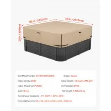 VEVOR Outdoor Hot Tub Cover 2413x2413x508mm Weatherproof and Waterproof Brown