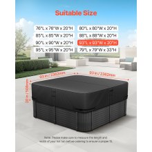 Outdoor Hot Tub Cover 93 x 93 x 20 Inch Weatherproof and Waterproof Black