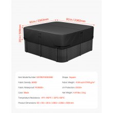 Outdoor Hot Tub Cover 93 x 93 x 20 Inch Weatherproof and Waterproof Black