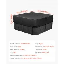 Outdoor Hot Tub Cover 93 x 93 x 20 Inch Weatherproof and Waterproof Black