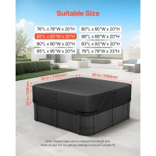 Outdoor Hot Tub Cover 85 x 85 x 20 Inch Weatherproof and Waterproof Black
