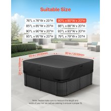 Outdoor Hot Tub Cover 80 x 80 x 20 Inch Weatherproof and Waterproof Black