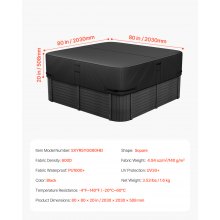 Outdoor Hot Tub Cover 80 x 80 x 20 Inch Weatherproof and Waterproof Black
