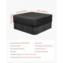 Outdoor Hot Tub Cover 95 x 95 x 20 Inch Weatherproof and Waterproof Black