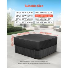 Outdoor Hot Tub Cover 88 x 88 x 20 Inch Weatherproof and Waterproof Black