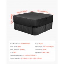 Outdoor Hot Tub Cover 88 x 88 x 20 Inch Weatherproof and Waterproof Black