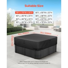 Outdoor Hot Tub Cover 76 x 76 x 20 Inch Weatherproof and Waterproof Black