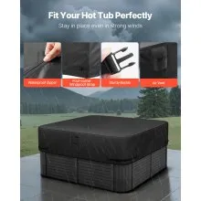 VEVOR Outdoor Hot Tub Cover, 76x76x20in/1930x1930x508mm Weatherproof & Waterproof Hot Tub Cover Protector, 600D Heavy Duty Oxford Fabric and 950N Tearing Strength, Square Spa Covers for Hottub, Black