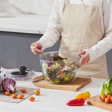 VEVOR Essoreuse à salade en verre, 4,75 Qt, grande sécheuse à légumes à pression facile à une main, nettoyant et séchoir à laitue avec couvercle de bol en verre à haute teneur en borosilicate, pour légumes verts, herbes, baies, fruits, sans BPA