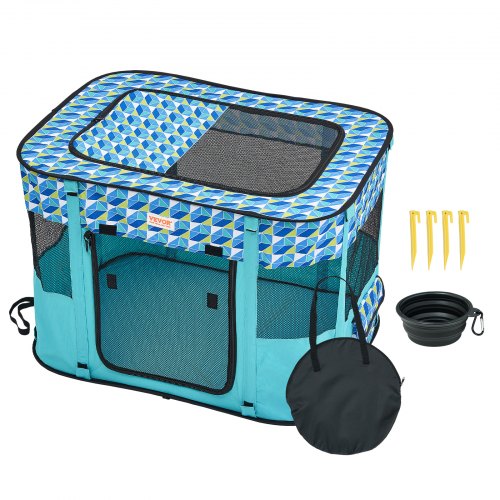 VEVOR Foldable Pet Playpen, 32'' x 24'' x 22'' Portable Dog Playpen, Crate Kennel for Puppy, Dog, Cat, Waterproof 600D Oxford Cloth, Removable Zipper, for Indoor Outdoor Travel Camping Use (Rectangle,