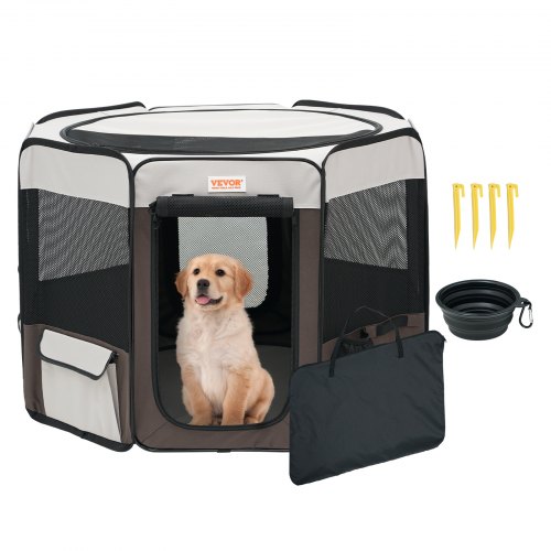 VEVOR Foldable Pet Playpen, 36 inch Portable Dog Playpen, Crate Kennel for Puppy, Dog, Cat, Premium Waterproof 600D Oxford Cloth, Removable Zipper, for Indoor Outdoor Travel Camping Use (Octagon, M)