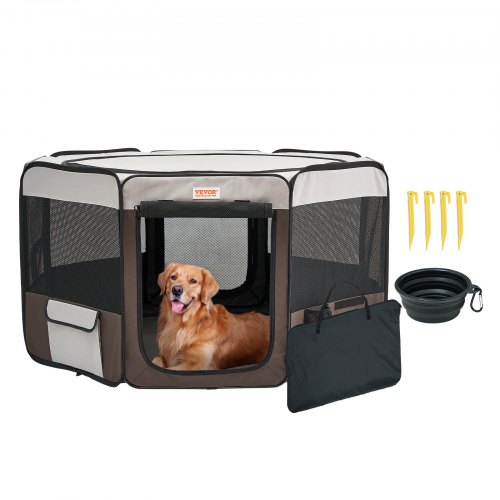 VEVOR Foldable Pet Playpen, 46 inch Portable Dog Playpen, Crate Kennel for Puppy, Dog, Cat, Premium Waterproof 600D Oxford Cloth, Removable Zipper, for Indoor Outdoor Travel Camping Use (Octagon, L)